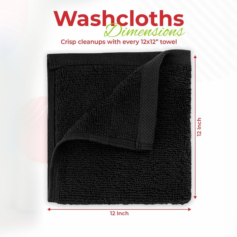Riverside 12 Pack Washcloths - 12x12 Inches, 500 GSM, 100% Ring-Spun Cotton - Soft, Absorbent & Durable Face and Body Towels - for Bathroom, Spa, Gym, Makeup Removal & Everyday Use - Black - Image 2